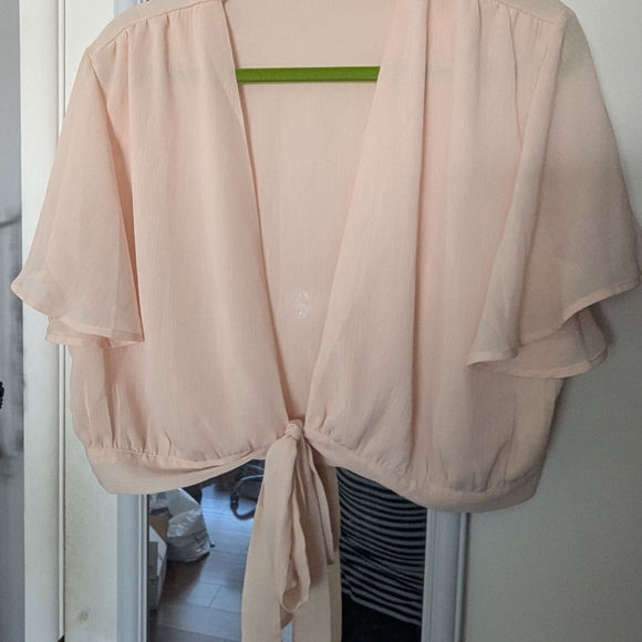 Elegant Pink Tie-Front Blouse - Picture 2 of 6